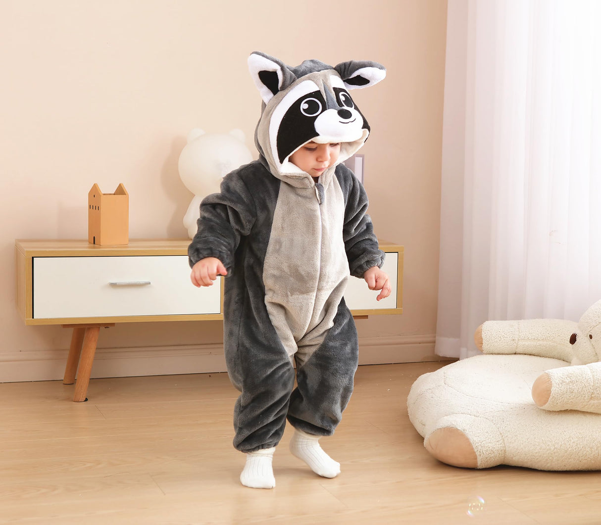 CuteOn Toddler Halloween Costume Onesie Cosplay Romper Christmas Infants Baby Costume Grey raccoon 12-18 Months