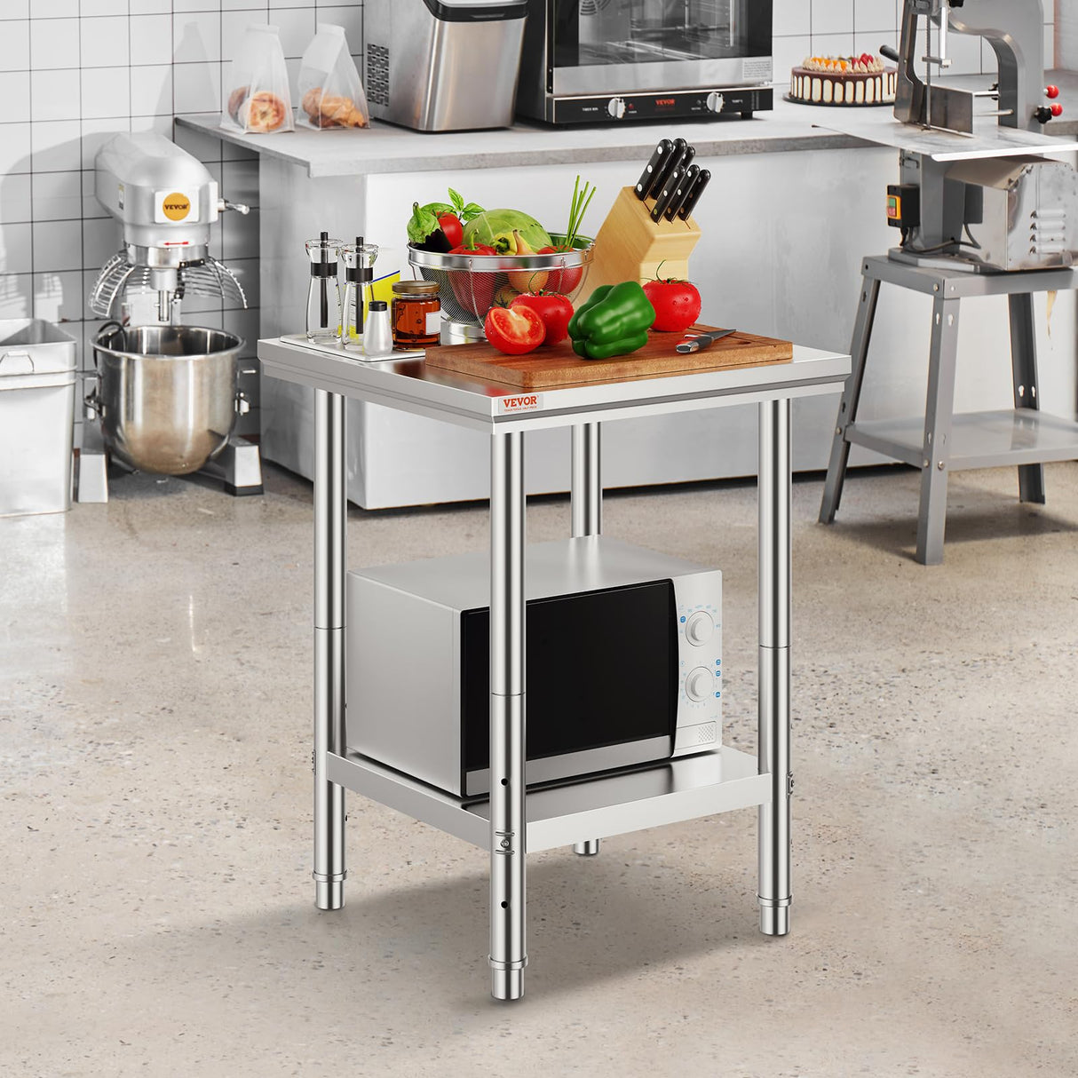 Vevor Stainless Steel 24 x 24 x 32 Inch Commercial Kitchen Prep & Work Table Heavy Duty Metal Work Table with Adjustable Feet for Restaurant, Home and Hotel : Industrial & Scientific