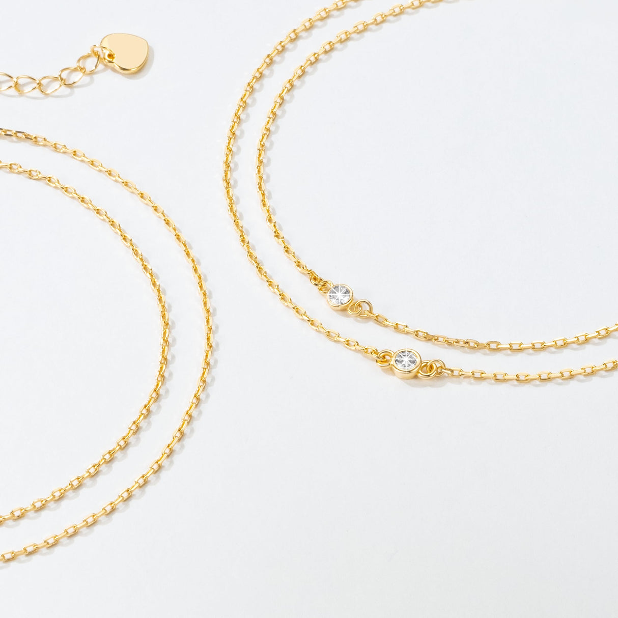 AOZELAN 14K Gold Anklets for Women Gold Anklet Ankle Bracelets for Women Double-Layer Design with Cubic Zirconia Paperclip Ankle Bracelet for Womens 11(9+2) Inches
