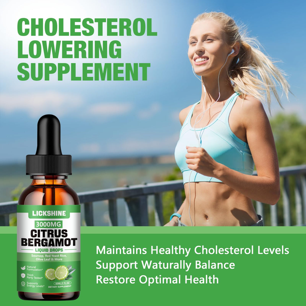 lickshine 2 Pack 3000mg Citrus Bergamot Liquid Drops - High Absorption - Cholesterol Lowering Supplement for Immune Support Anti-Aging, Hight Cholesterol - Soursop Bitters Liquid, 4 Fl Oz