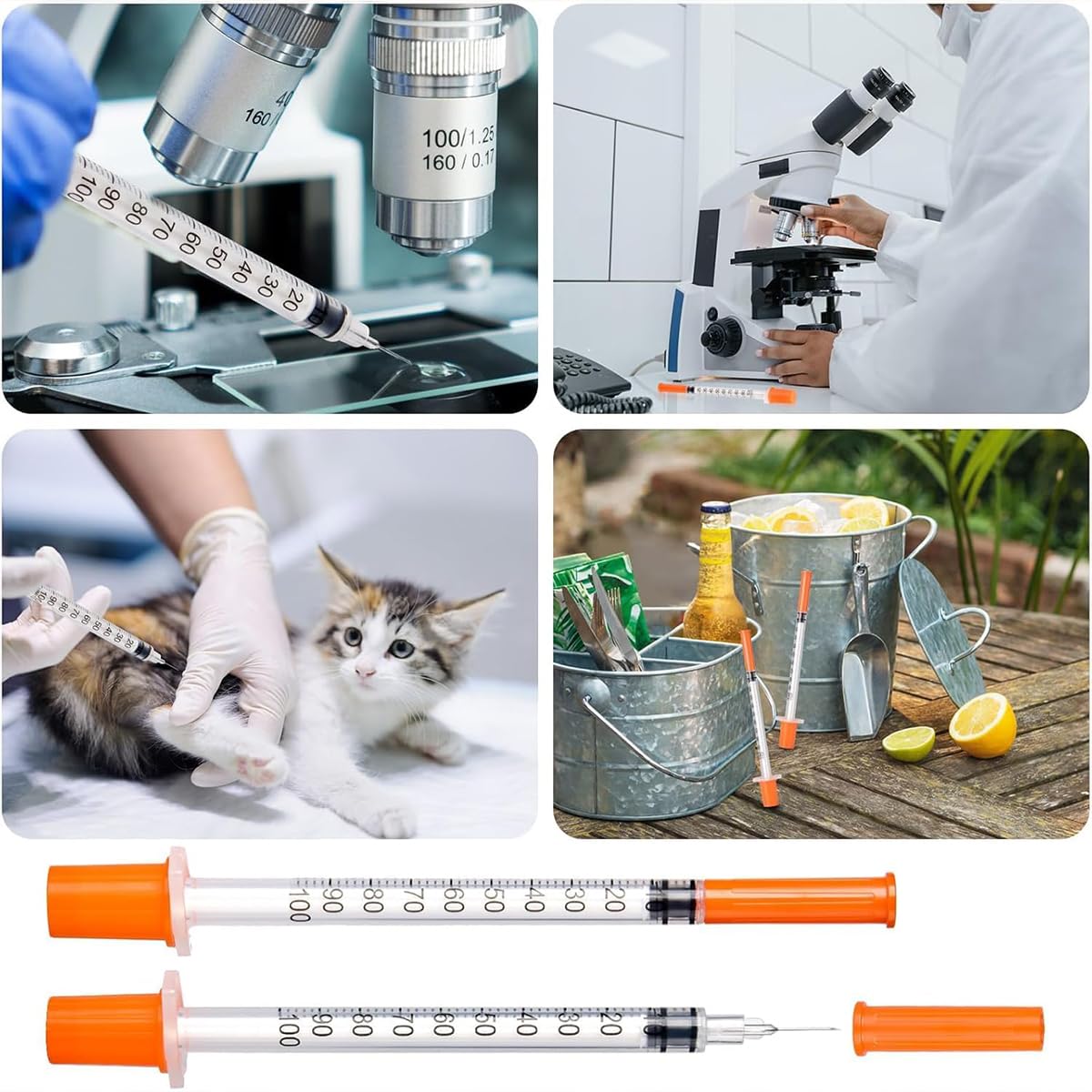 120 PACK U-100 Syringes, 30G 5/16" (8mm) 1ml/cc Disposable Syringe, Individual Wrapped, Lab Supplies