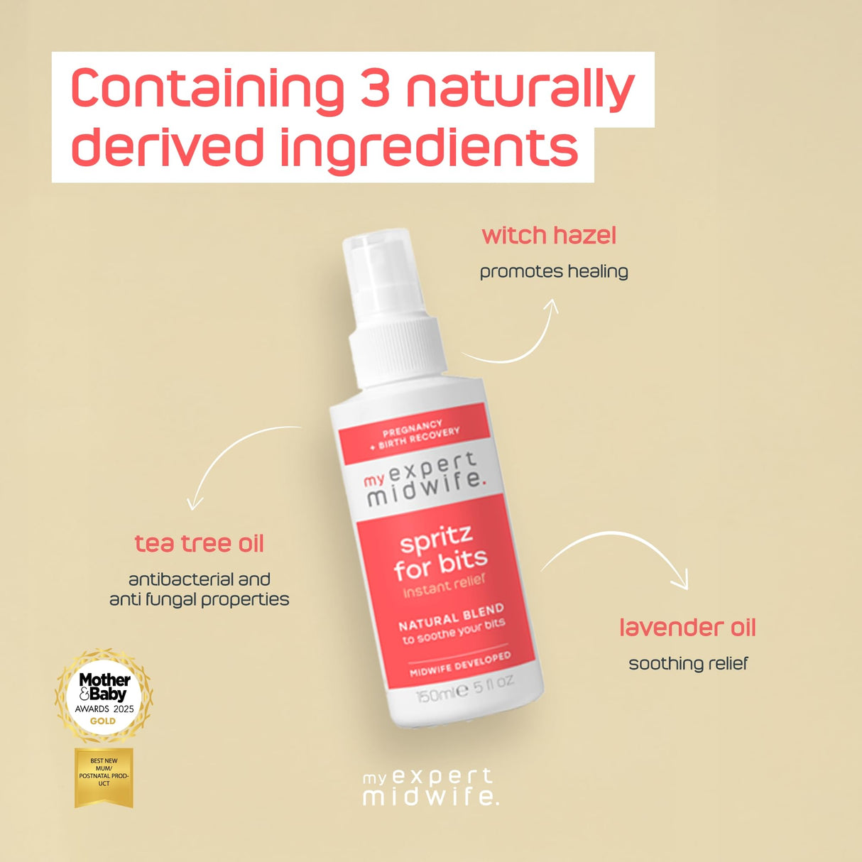 My Expert Midwife Spritz for Bits - Pregnancy & Postnatal Relief Spray – Maternity Spray for Post-Pregnancy Care - 150ml
