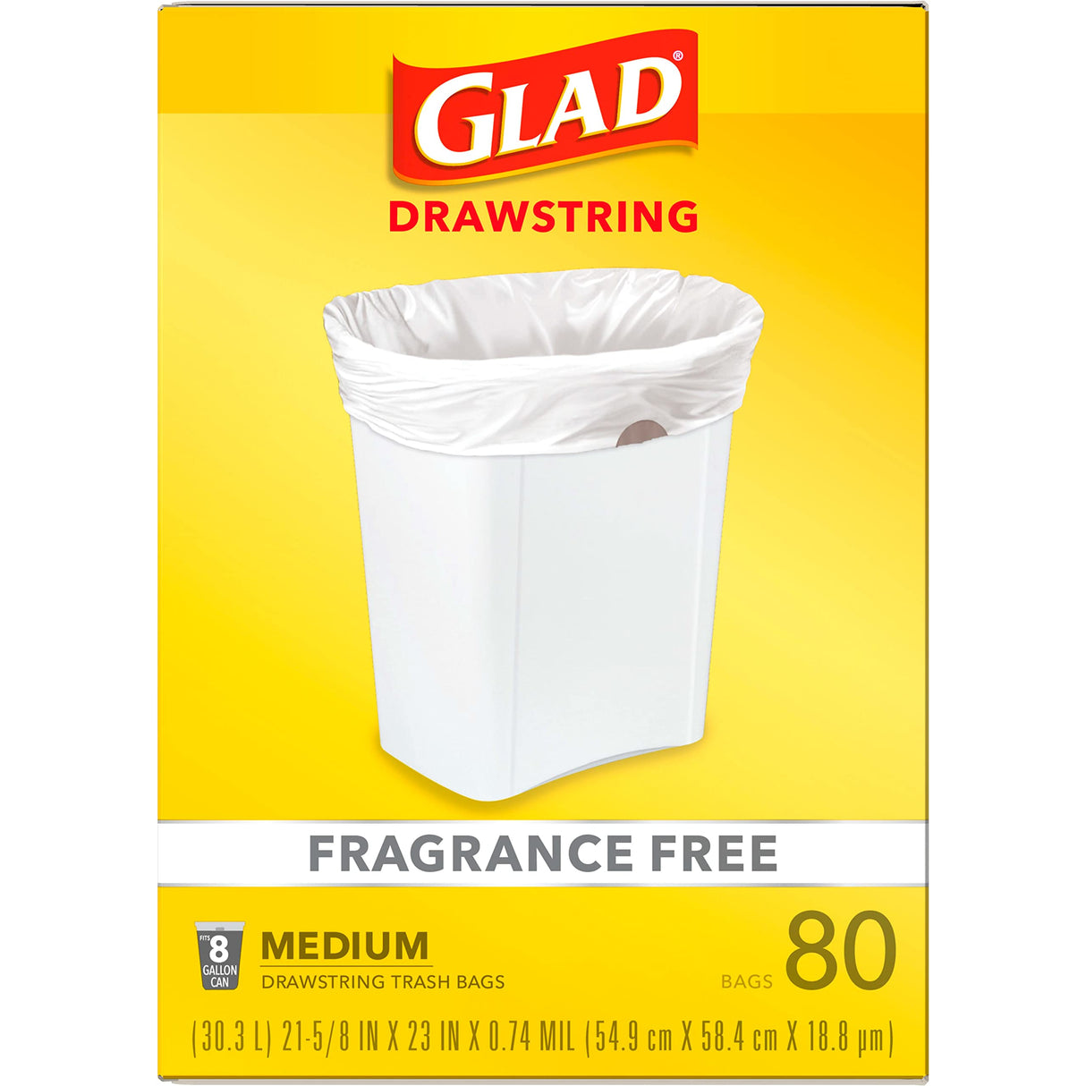 Glad Small Trash Bags 8 Gallon, Fragrance Free Garbage Bags, Odor Resistant with Drawstring, 80 Count