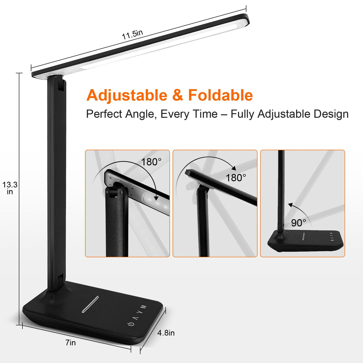 LED Desk Lamp for Office Home, Bright Desk Light with USB Charging Port, Adjustable Dimmable Desk Lamps 5 Modes 5 Brightness, Touch Study Lamp for Nail, Craft, Puzzle, Sewing, Study, White Pro