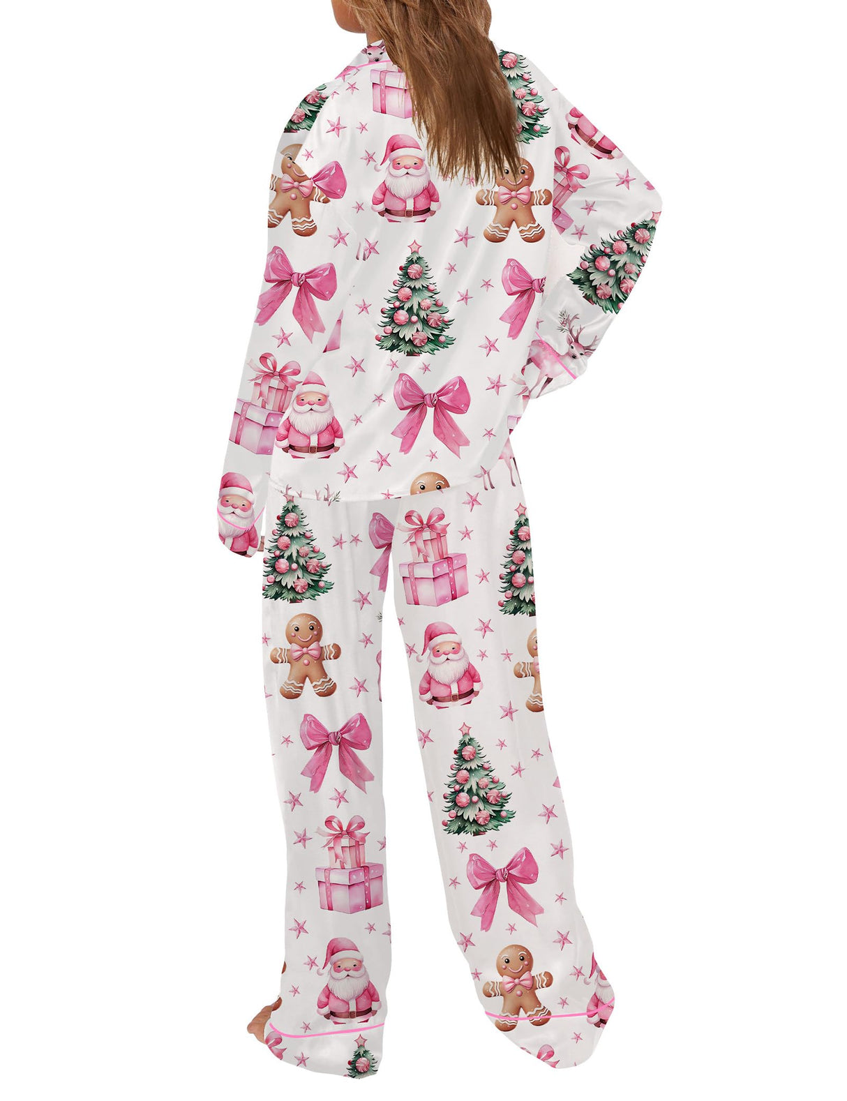 SHESHOW Satin Christmas Pajamas for Women Long Sleeve Winter Pjs Cute Bow Christmas Pajamas Sets L