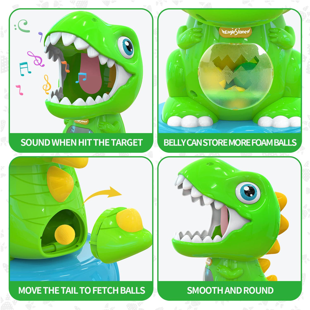 EagleStone Movable Dinosaur Shooting Toys for Kids 5-7 with Spraying, Electronic Target Game Toy with 2 Pump Guns, 48 Foam Balls, Party Favor Christmas Toys with Score Record, Sound