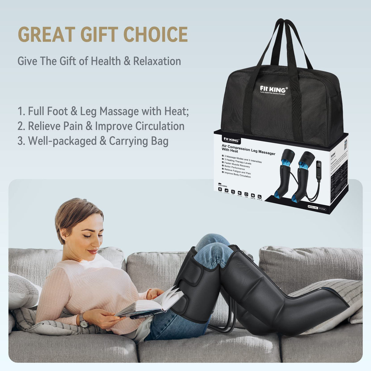 FIT KING Leg Massager with Heat for Circulation Upgraded Full Leg and Foot Compression Boots Massager to Relieve Pain, Swelling, Edema, RLS- Built-in Pressure Sensor & LCD Display- FSA HSA Eligible