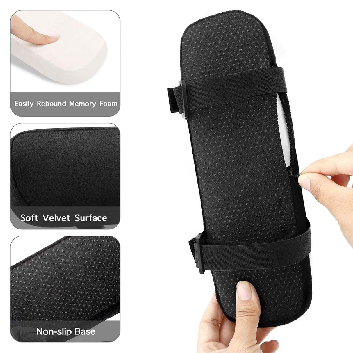 MOSISO Chair Armrest Pads (2 Pack), Memory Foam Home/Office Chair Arm Rest Covers Comfy Computer Gaming Elbow Cushion Removable Washable Elbow Support Forearm Pressure Relief, Black