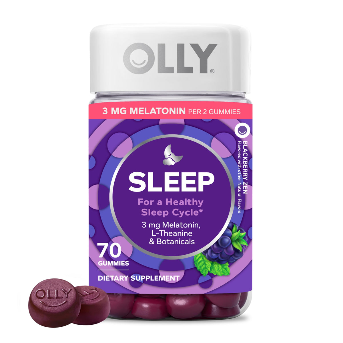 OLLY Sleep Support Gummy Supplement,* 3 mg Melatonin, L-Theanine - 70 Count