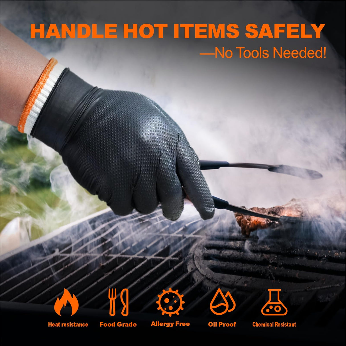 ANBOSON BBQ Gloves for Cooking Baking Grilling, 100 Count Disposable Nitrile Gloves and 4 Count Cotton Glove Liners Washable (10mil Nitrile, X-Large)