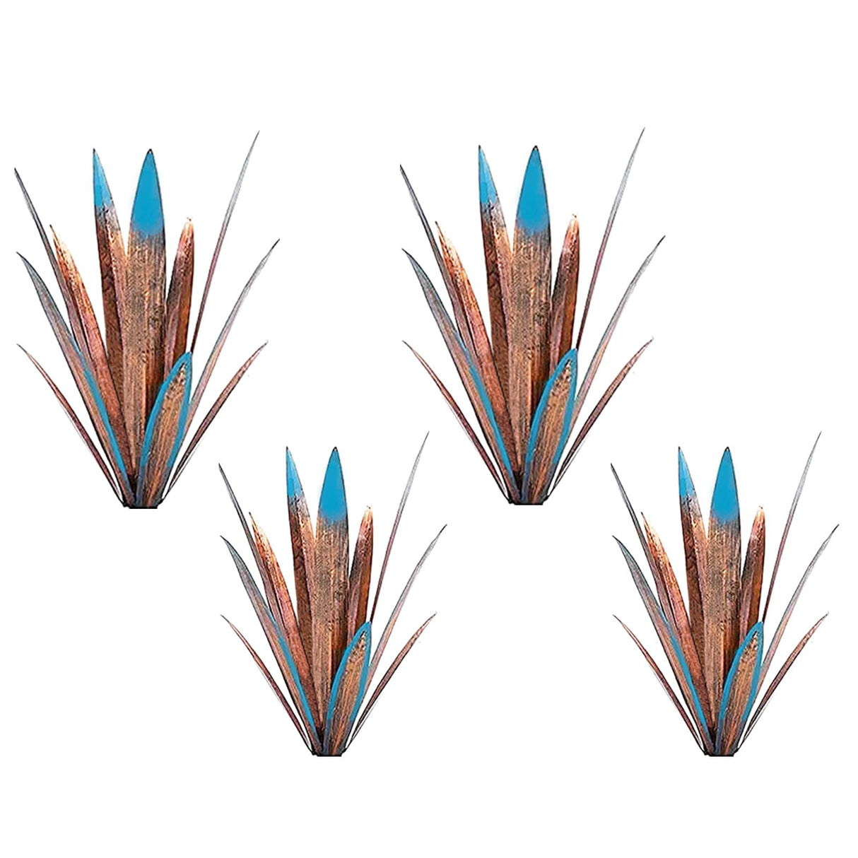 Jesokiibo Tequila Rustic Sculpture DIY Metal Agave Plant Home Decor Rustic Hand Painted Metal Agave Garden Ornaments Outdoor Decor Figurines Home Yard Decorations Stakes Lawn Ornaments (Blue 4PCS)