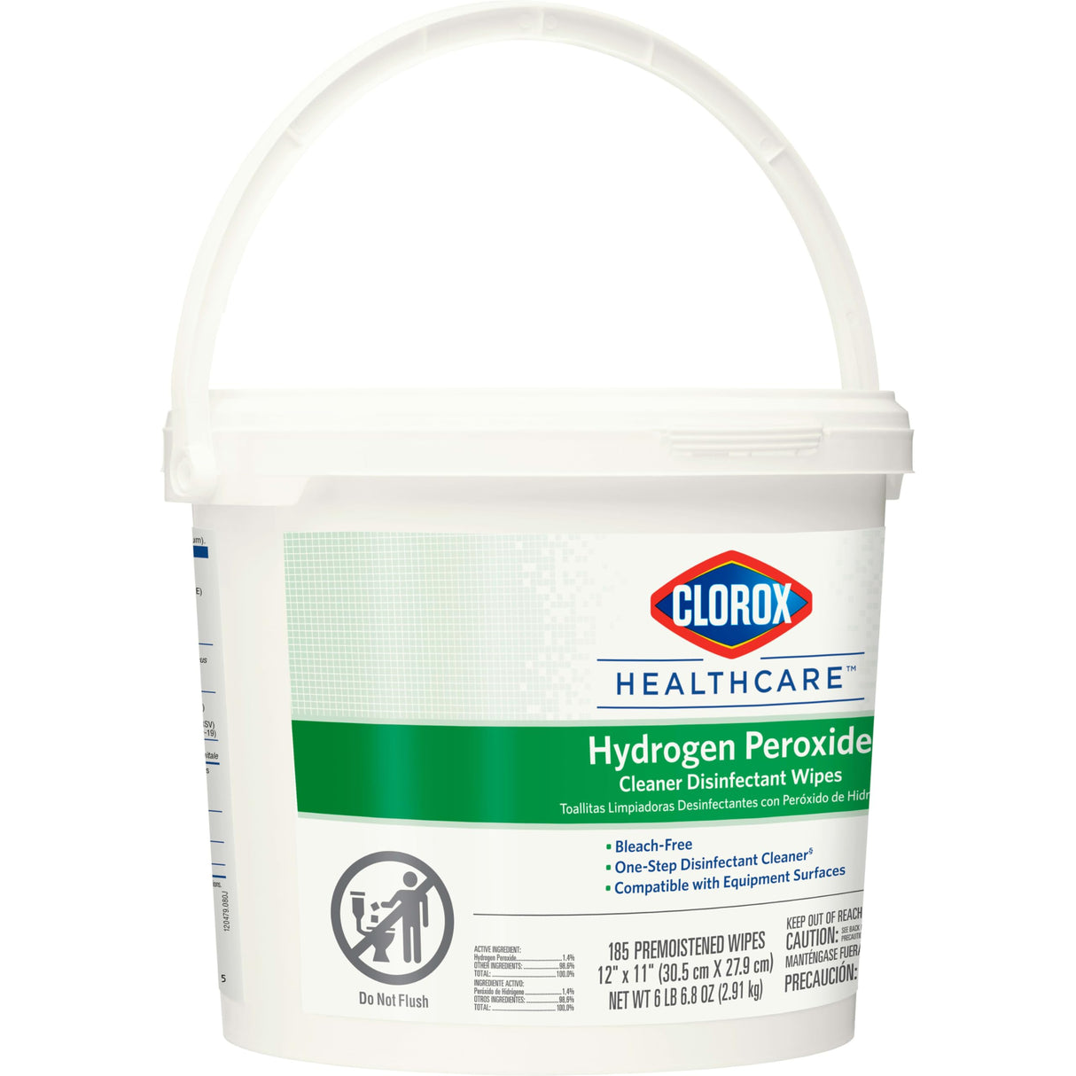 Clorox Healthcare Cleaner Disinfectant Hydrogen Peroxide Wipes, Go-To Bleach Free Disinfecting Wipes, Designed for Hospitals and Clinics, 12" x 11", 185 ct.