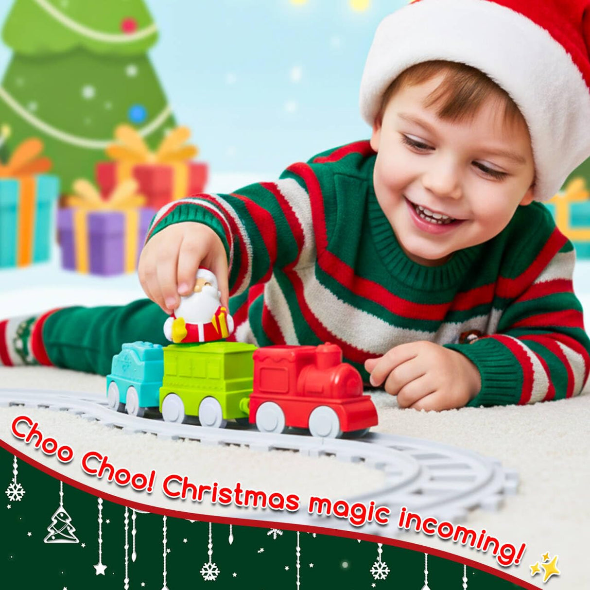 Surelect My First Christmas Tree for Toddlers, Montessori Christmas Decoration Toy with Ornaments, Mini Train Set, Roly Poly Toys, Finger Puppets, Birthday Xmas Gifts for Little Kids Boys and Girls