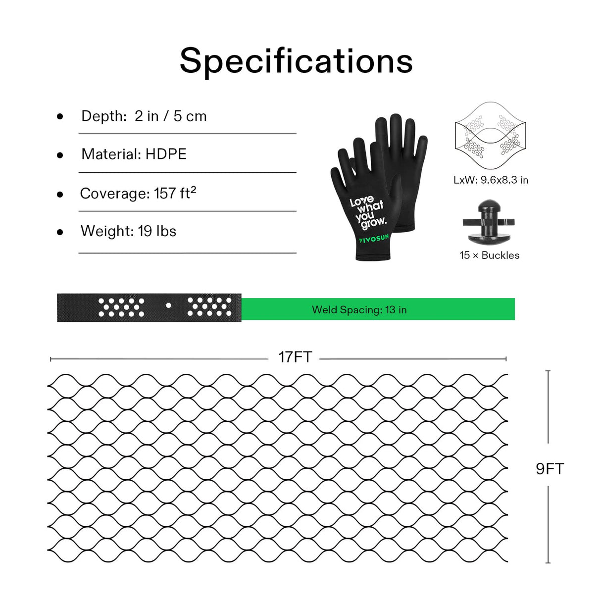 VIVOSUN 2'' Depth Ground Grid, 9x17 ft, High-Density HDPE Geo Cell