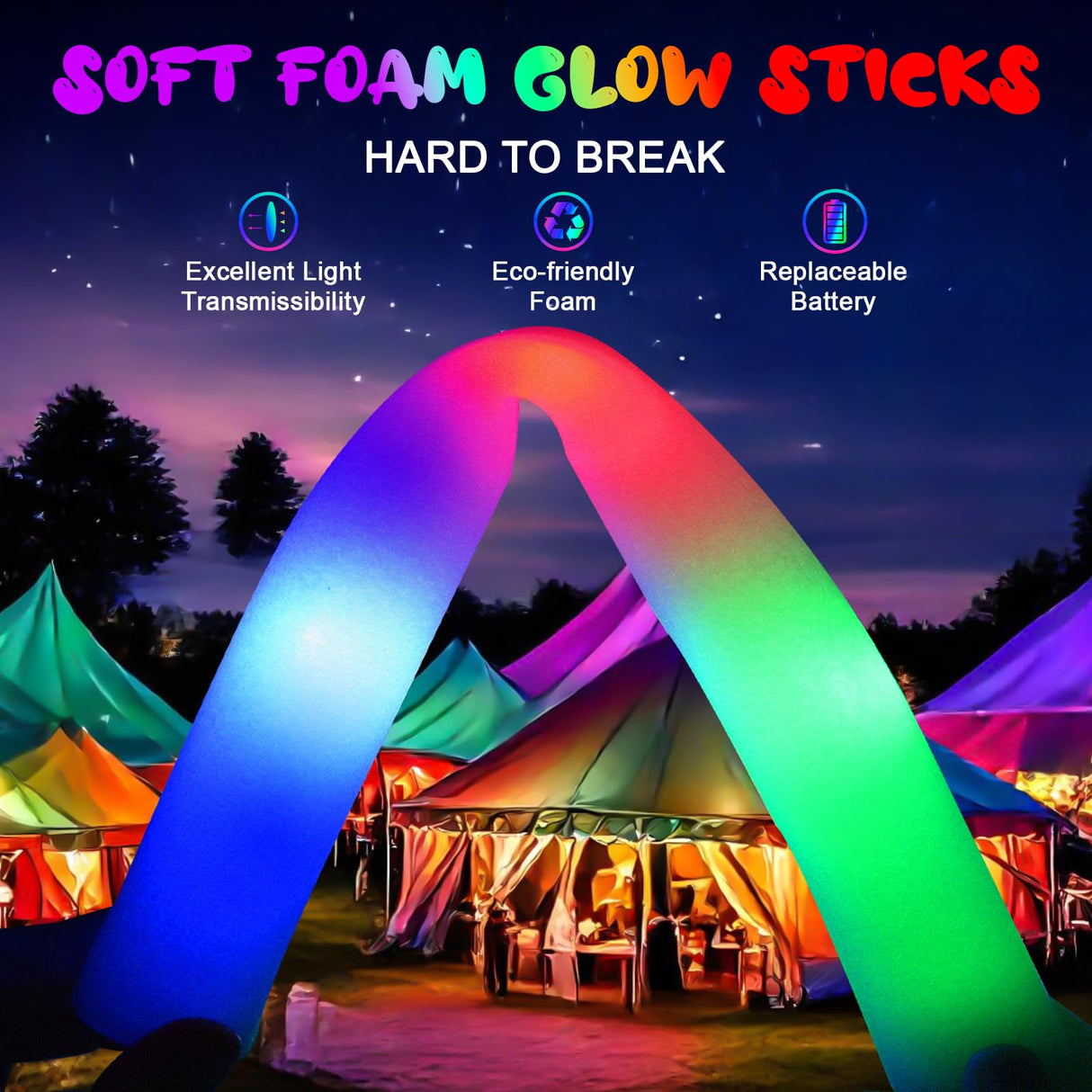 HONLYNE 46 PCS Foam Glow Sticks with 3 Modes Colorful Flashing, Foam Light Up Sticks, LED Light Sticks, Glow Sticks Party Pack for Halloween, New Year, Wedding, Raves, Concert, Christmas