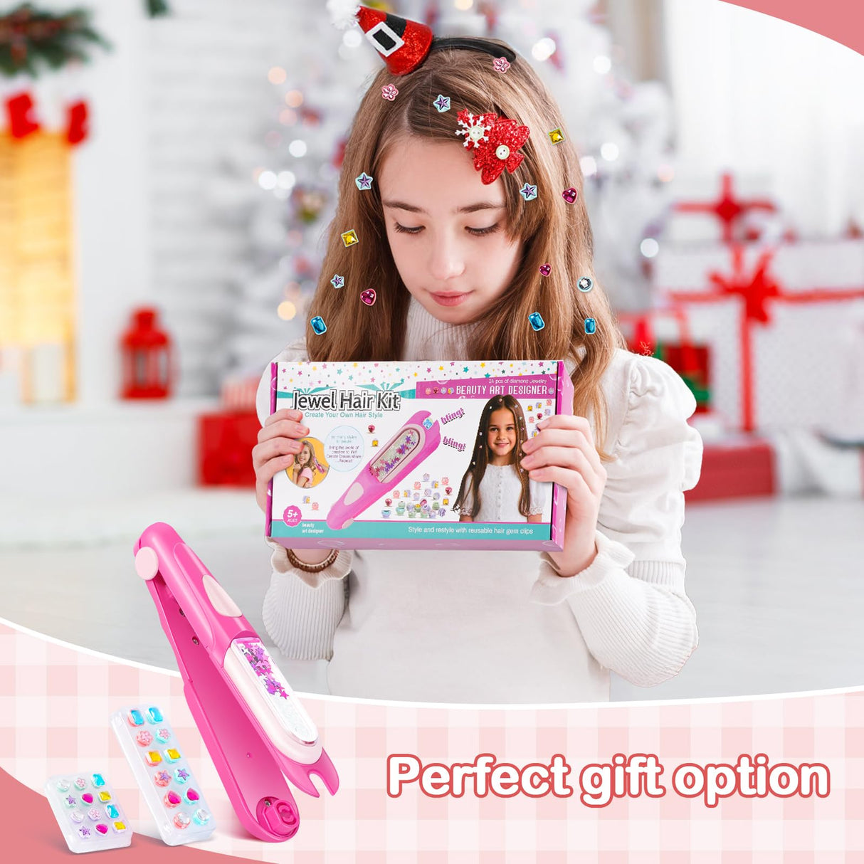 Yoloflix Hair Gem Stamper Kit,Bling Hair Jewels for Girls, Hair Styling Tool with Reusable Shining Diamonds, Christmas Birthday Arts & Crafts Gift for 5-12 Year Old Girl