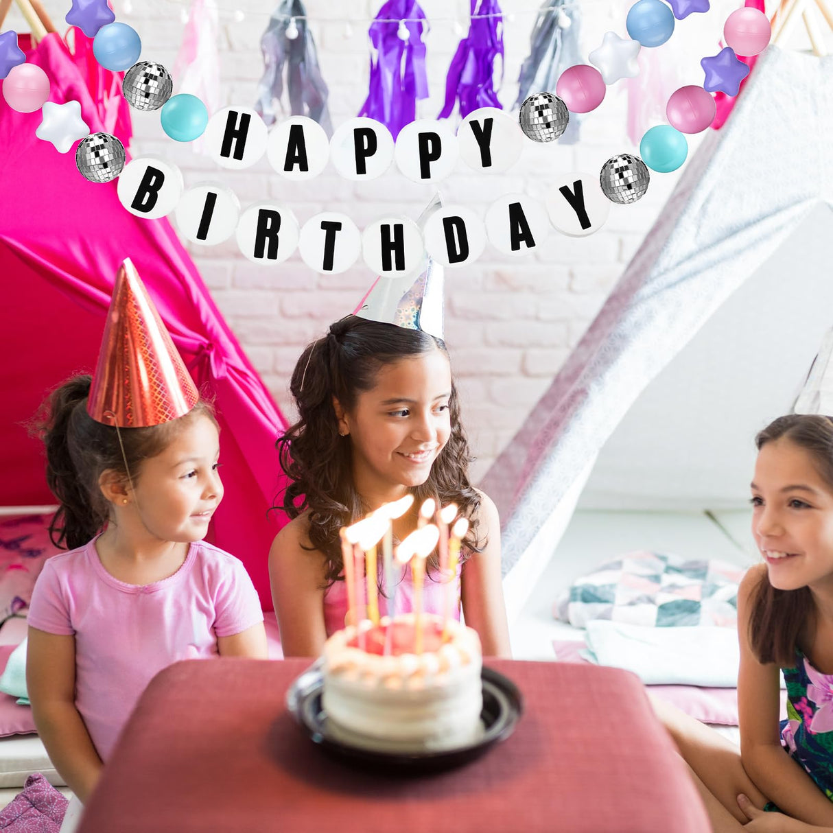 Simgoing Giant Friendship Bracelet Garland Kit, DIY Birthday Banner with Letters Ball Jumbo Customizable Friendship Bracelet Decor for Halloween Christmas Wedding Party(Macaron)