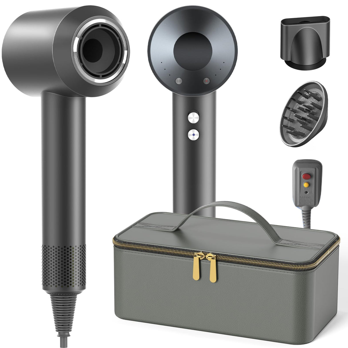 Hair Dryer with Carry Case, 160000 RPM Professional High-Speed Blow Dryer 200 Millions Negative Ionic Care Hair Dryer for Fast Drying, Low Noise Hairdryer, Travel with Magnetic Diffuser & Nozzle, Gray