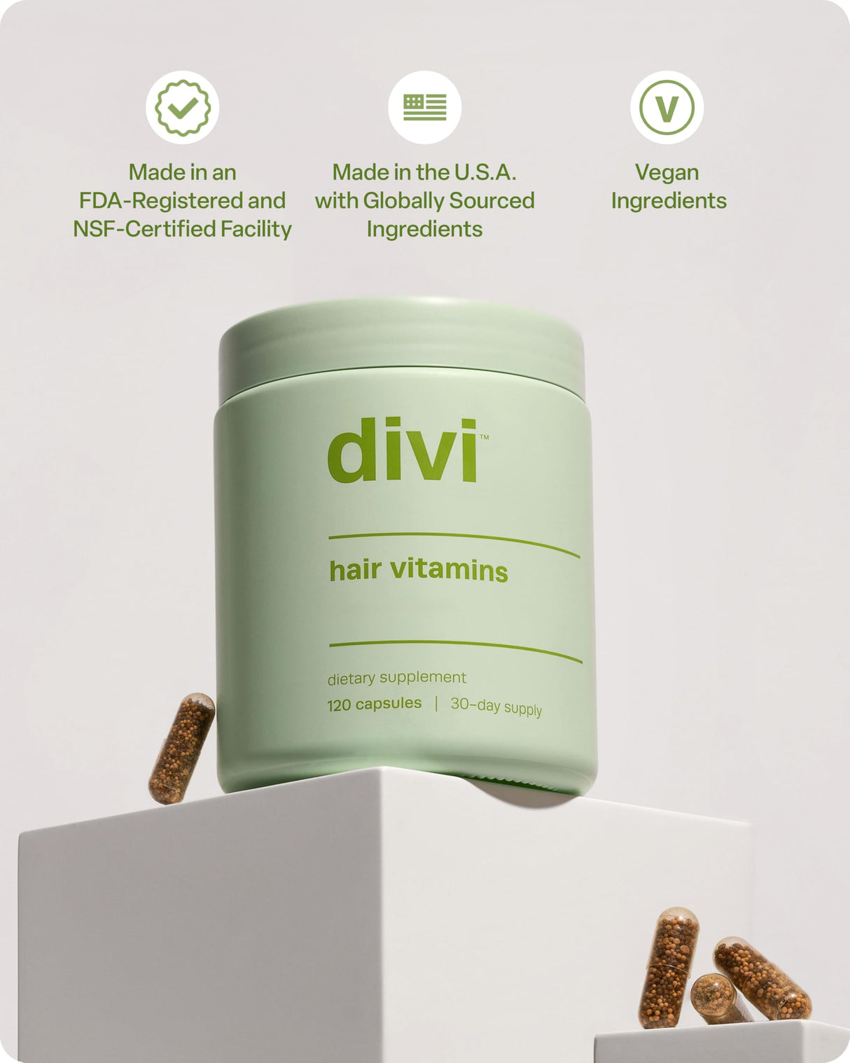 divi Hair Vitamins for Women and Men - Made with Clean and Science-Backed Ingredients to Grow + Thicken - Create a Healthy Hair Environment - 30 Day Supply, 120 Count