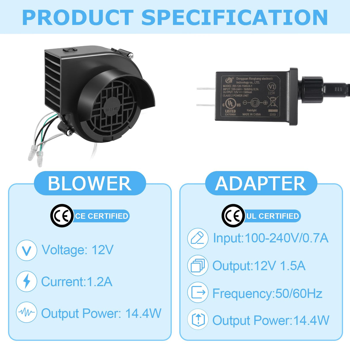 Envanptaz 4-Pack Inflatable Fan Blower Replacement, 12V 1.2A Air Blower for Inflatables with 3 LED Light Strings for Thanksgiving Christmas Halloween Yard Party Holiday Inflatable Decorations