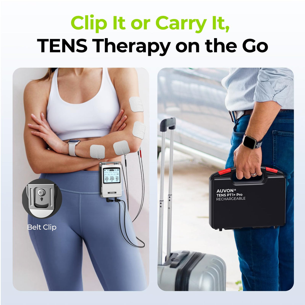 AUVON Rechargeable TENS Unit Muscle Stimulator, FSA HSA Eligible, Digital TENS Machine with 8 Customizable Modes, Electronic Massager for Sciatica, Shoulder & Back Pain Relief, 12 Pads, A Carry Case