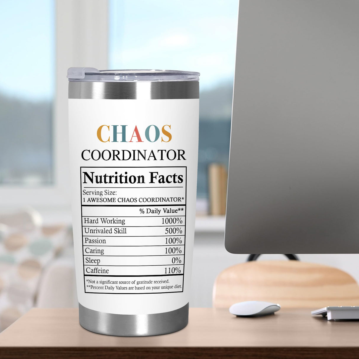 TEEZWONDER Christmas Thank You Gifts For Women - Chaos Coordinator Insulated Coffee Tumbler with Lid 20 oz - Teacher Retirement Appreciation Birthday Gifts for Women Friends Coworkers Boss Employee