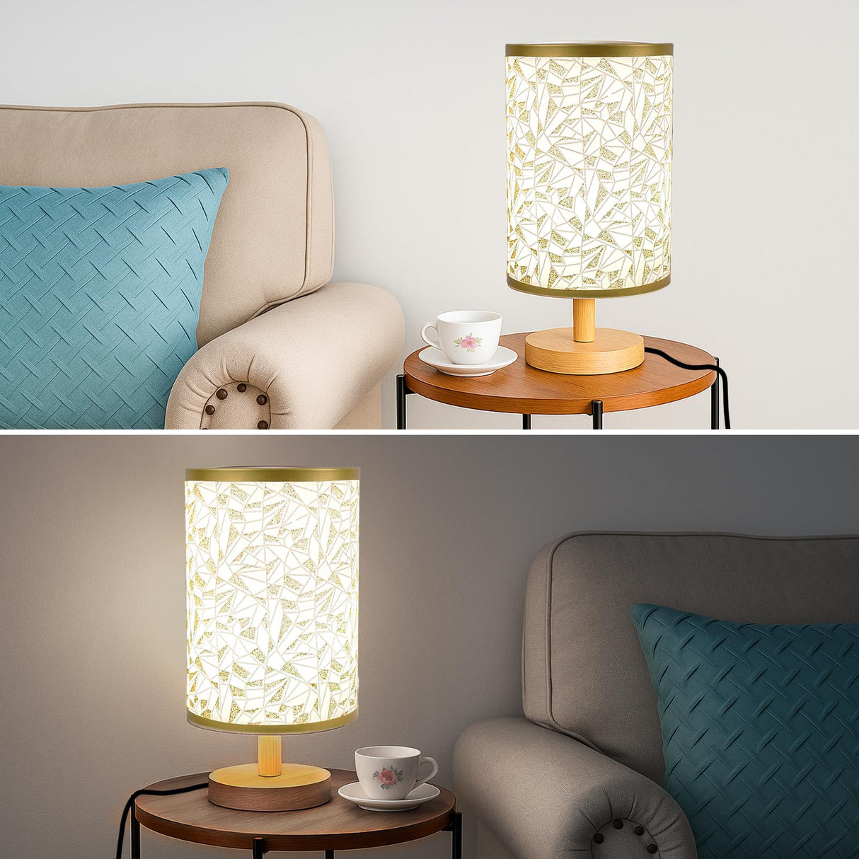 EZIYIN Desk Lamp LED Bulb Included, Small Bedside Table Lamp Plug-in - Classic Wood Base with Flaxen Fabric Shade, Lamps for Night Stands, Simple Nightstand Light for Bedroom, Office, Desk