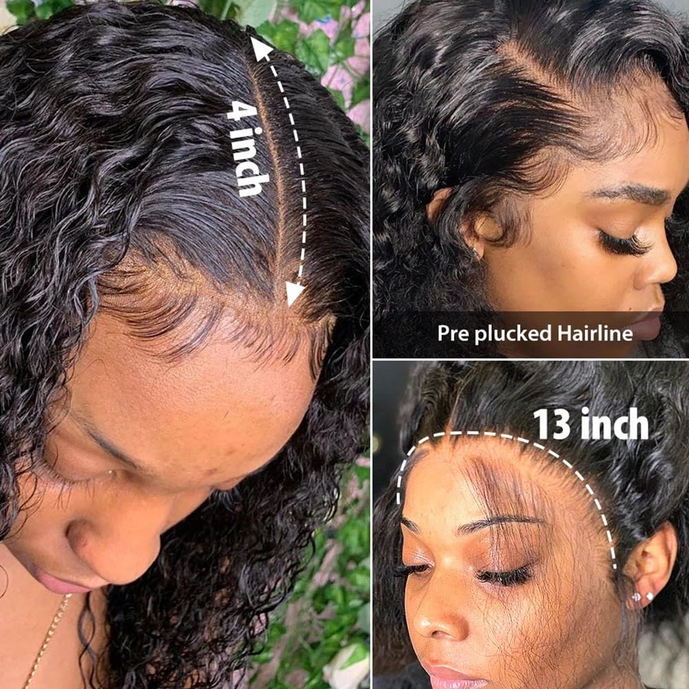 Besurina Curly Bob Wig Human Hair 14 Inch Glueless 13x4 Lace Front Wigs Pre Plucked for Black Women 180% Density Mongolian HD Kinky Curly Bob Lace Frontal Wigs Wet and Wave
