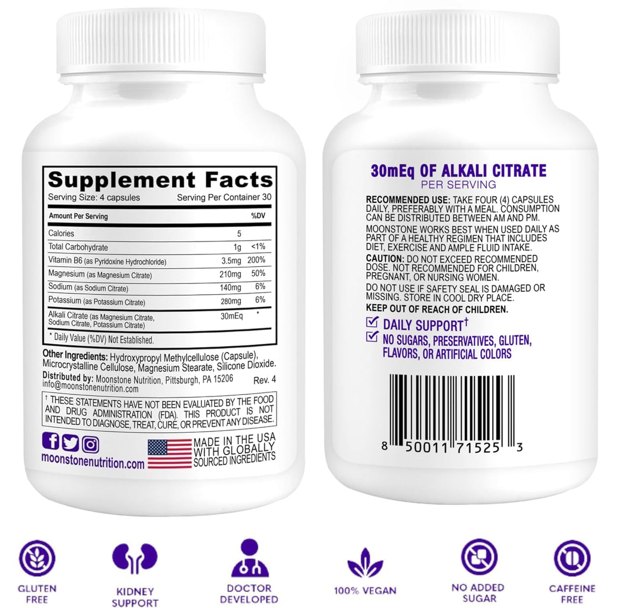 Stone Stopper Capsules, Kidney Stone Prevention, Calcium Oxalate Protector, Alkali Citrate Support Supplement, Developed by Urologists to Support Kidney Health, 60 Day Supply (240 Count)