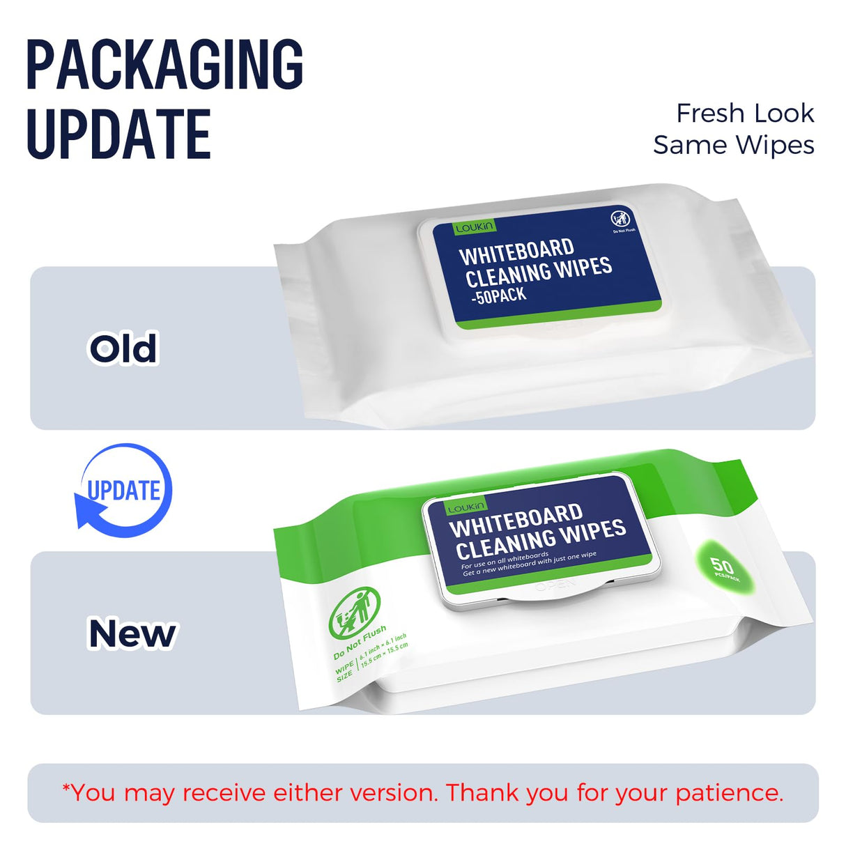 loukin Dry Erase Wipes, Whiteboard Cleaning Wipes, Non-Toxic Cleaning Wipes for Whiteboard, 3 Pack, 50 Wipes Per Pack