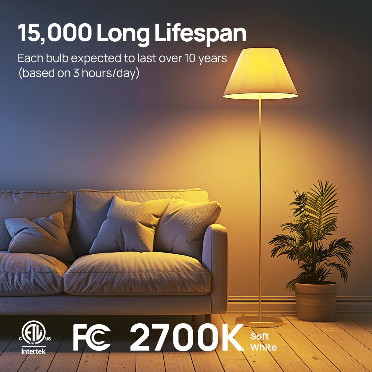Linkind A19 LED Light Bulbs Dimmable, 100W Equivalent Light Bulbs, 16W, 2700K Soft White, 1600 Lumens LED Bulbs, E26 Standard Base, 120V, Lighting for Bedroom Living Room Home Office, 6 Packs