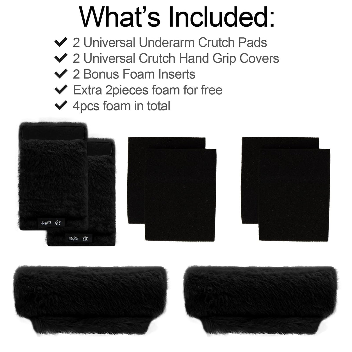 SPRING SEAON Crutches Padding Universal Crutch Pads for Armpits and Hand Grips Pads for Crutches Underarm Crutch Cushions Fluffy Crutch Covers Machine Washable (Black)
