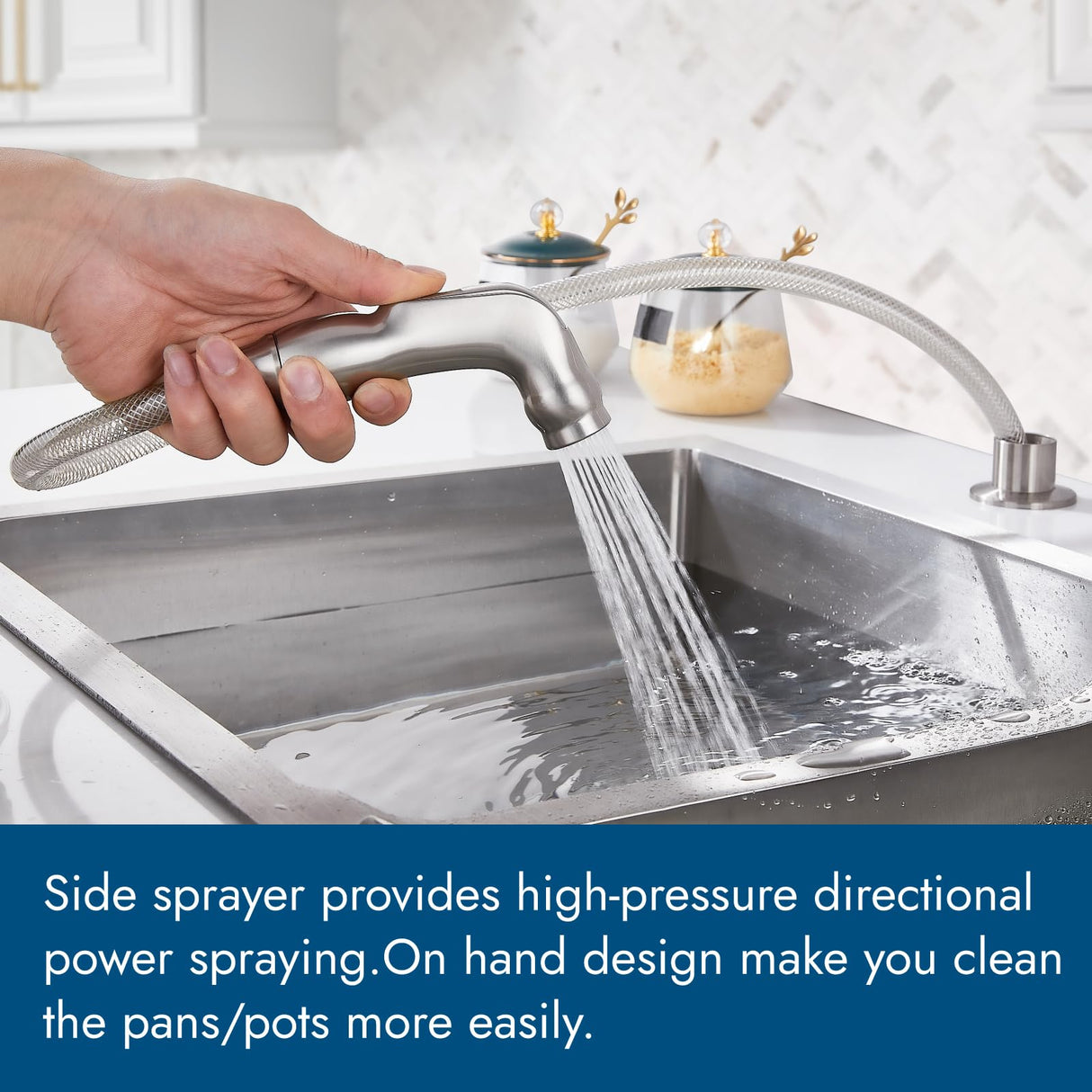 Cinwiny Kitchen Faucet, High Arc 360° Swivel Spout, 2-Handle 8 Inch Centerset Kitchen Sink Faucet with Side Sprayer, 3 or 4 Hole Kitchen Faucet for RV, Utility & Laundry Sink, Brushed Nickel