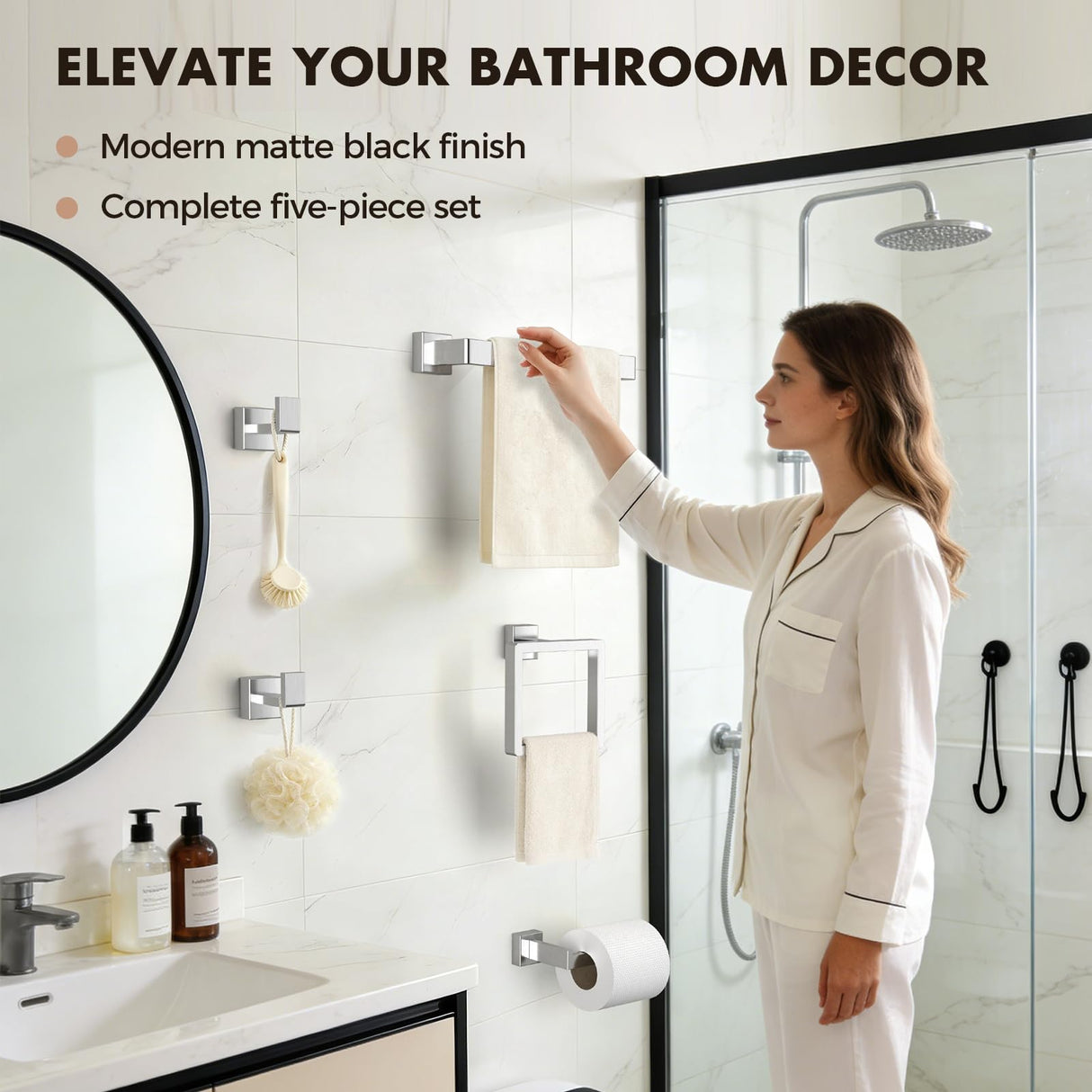 Bathroom Accessories Towel Bar Set: 20 Pieces Brushed Nickel Square Bathroom Hardware SUS304 Stainless Steel - Wall Mounted Towel Rack&Toilet Paper Holder&Towel Ring and Towel Hook