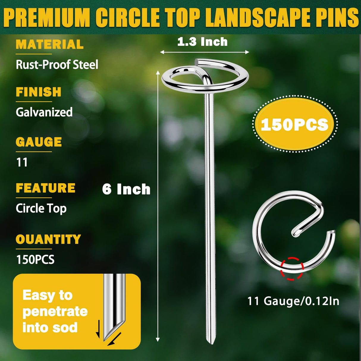 GESTONE 150 PCS Landscape Fabric Staples Stakes, 6 inch Weed Barrier Pins