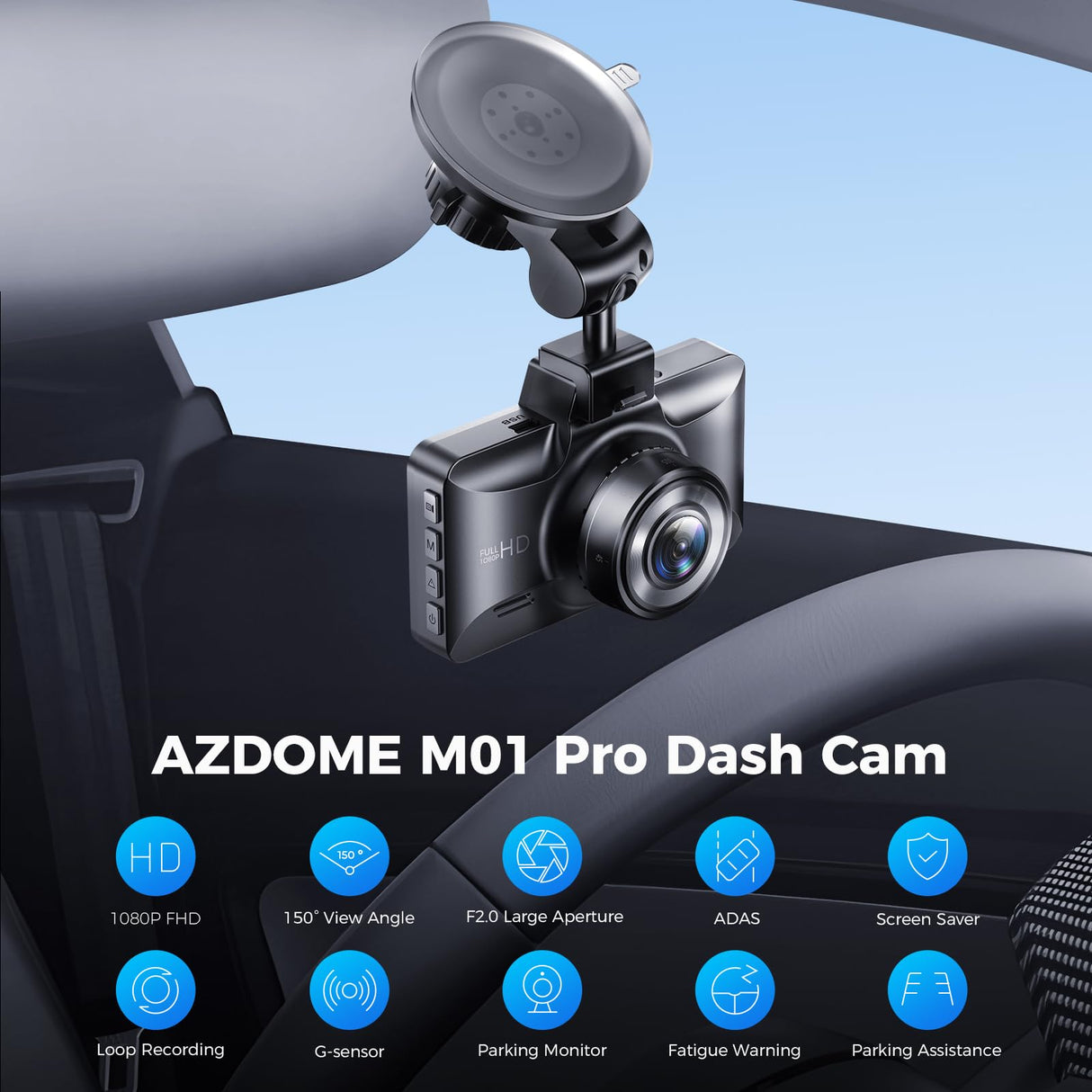 AZDOME M01 Dual Dash Cam Front and Rear with Free 64GB Card, 3" Screen Dual Dashboard Camera for Car, Built-in ADAS G-Sensor, 24H Parking Mode Car Camera (M01 Pro)