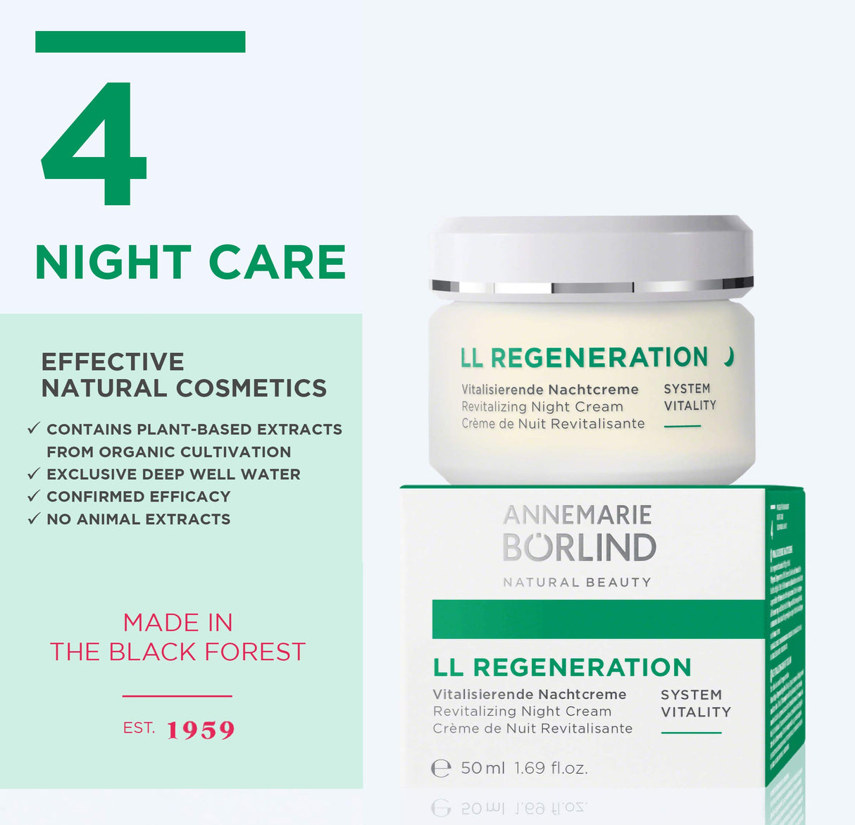 ANNEMARIE BÖRLIND - LL REGENERATION Revitalizing Night Cream - Natural Anti Aging Vitamin C, E and Retinoid Face Cream for Visibly Firmer and Wrinkle Free Skin - Step 4 of 5-1.69 Oz.