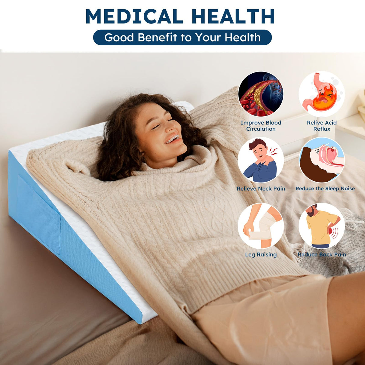 COLDHUNTER Wedge Pillow for Sleeping, 7.5" Bed Wedge After Surgery, Back Pain Relief, Memory Foam Pillow Triangle Incline Wedge for Back Support, Leg Elevation