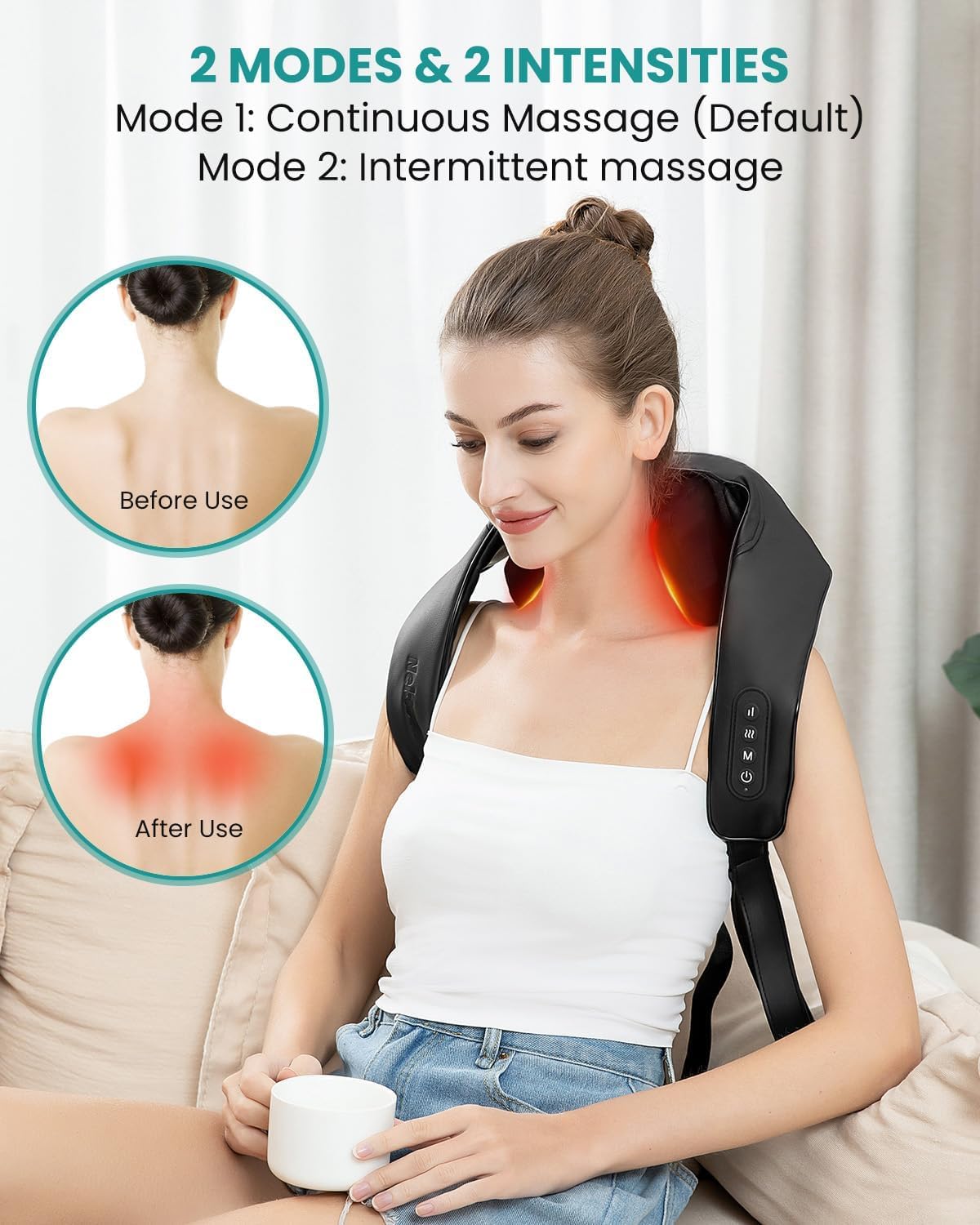 Nekteck Neck Massager, Cordless 6D Shiatsu Neck and Back Massager, Neck Massager for Pain Relief Deep Tissue, Ideal Gift for Men and Women, Ideal for Home, Office and Car, with Heat, Black