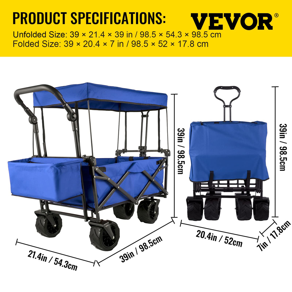 Happbuy Collapsible Wagon with Removable Canopy, 220lbs Heavy Duty Foldable Beach Wagon with Big Wheels