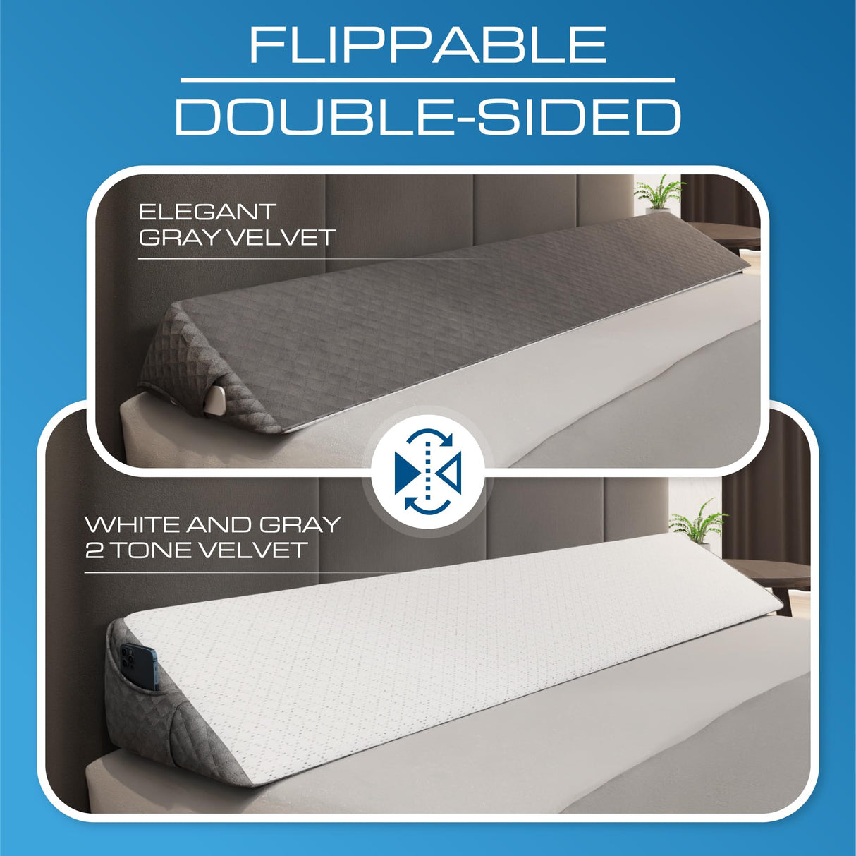 Kölbs Wedge Pillow Headboard, Flippable 2 Sided, Instantly Change Your Decor, Mattress Gap Filler Full Size