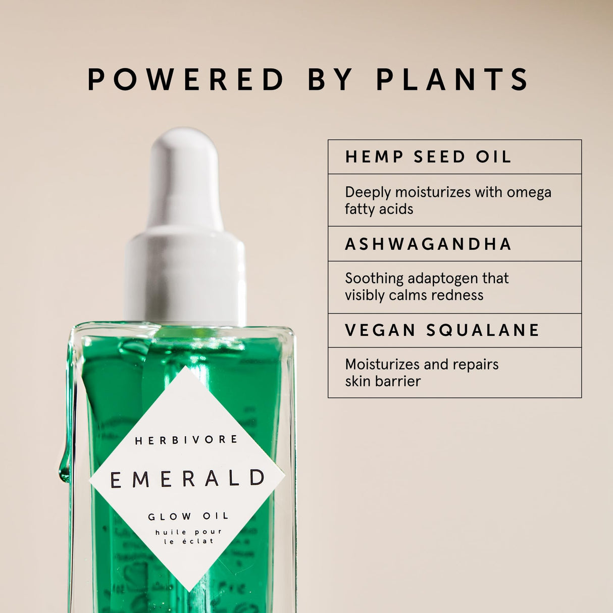 HERBIVORE Emerald Facial Oil | Hydrating, Glowing, Calming & Moisturizing Facial Oil with Ashwagandha & Squalene, Plant-based, Vegan, Non-Comedogenic, 30 mL / 1 oz