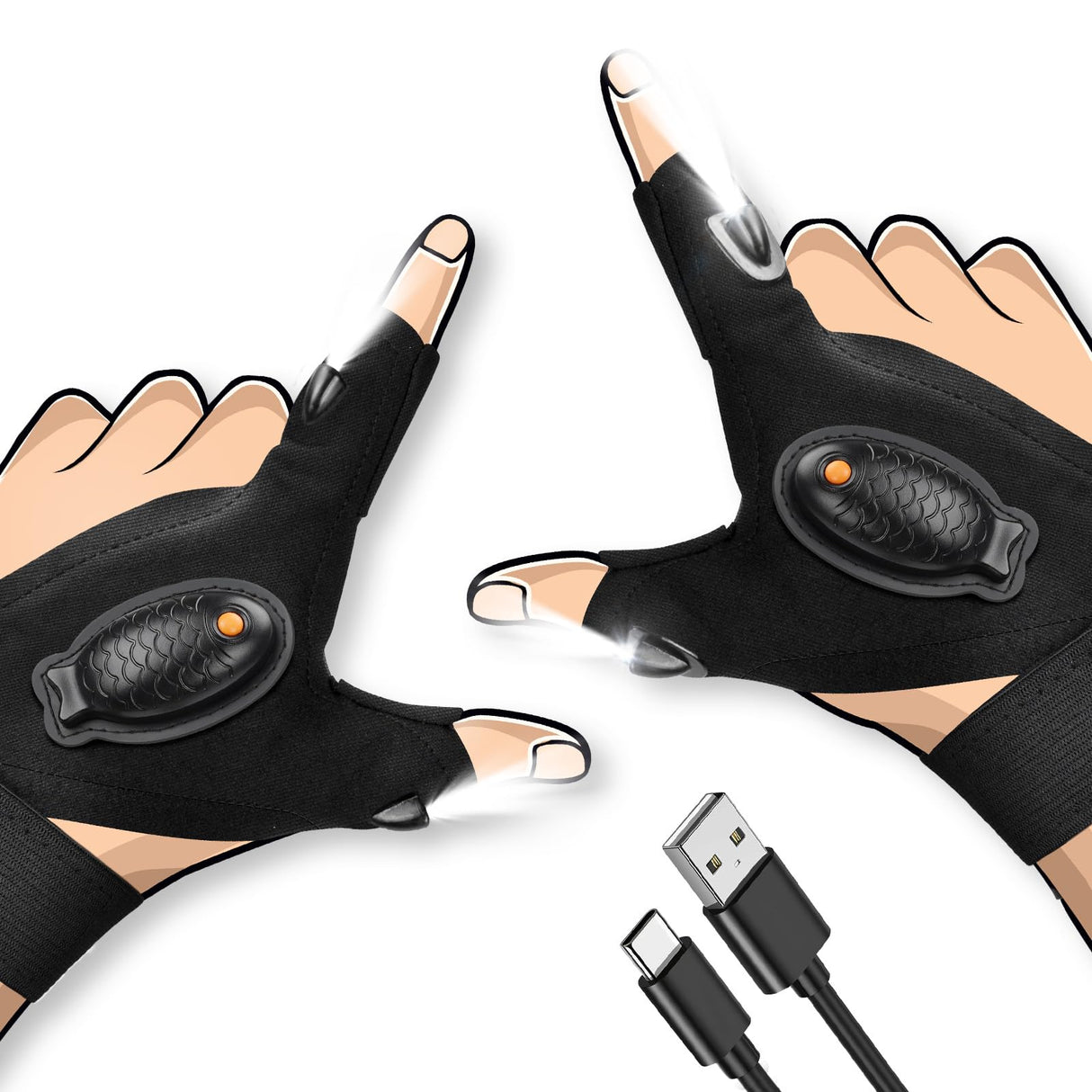 LED Flashlight Gloves, Christmas Stocking Stuffers for Men Gift for Dad Husband Rechargeable Waterproof Gloves Birthday Gifts for Boyfriend Adult Cool Gadget Guy Fishing Camping Car Repairing Light