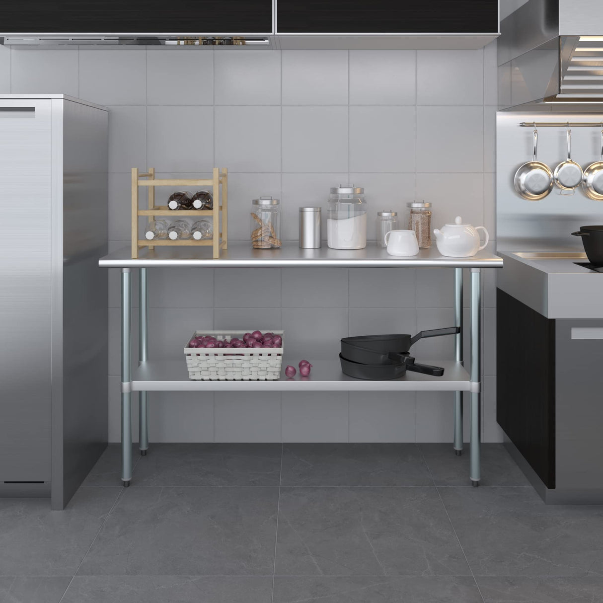 AmGood 18 in. x 60 in. Stainless Steel Work Table | Metal Kitchen Food Prep Table | NSF