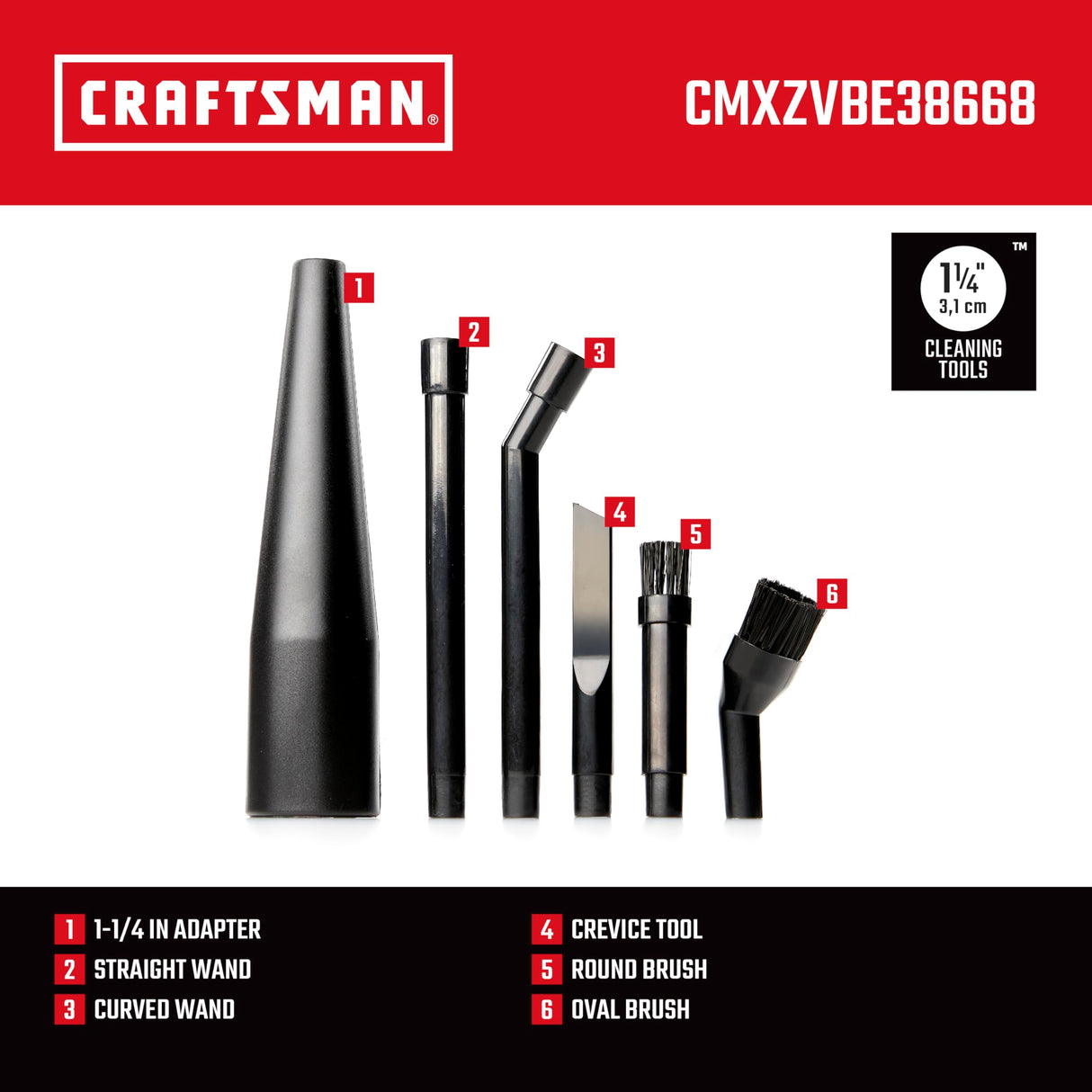 CRAFTSMAN CMXZVBE38668 1-1/4 in. 6-Piece Micro-Cleaning Vac Attachment Kit