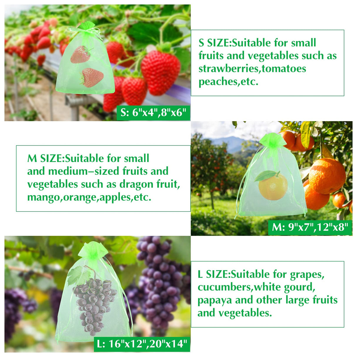 Fruit Protection Bags, Kikhope 20 Pcs 20x14 inch Fruit Netting Bags, Garden Fruit Cover Mesh Bag with Drawstring, Netting Barrier Bags for Plant Fruit Flower and Vegetables