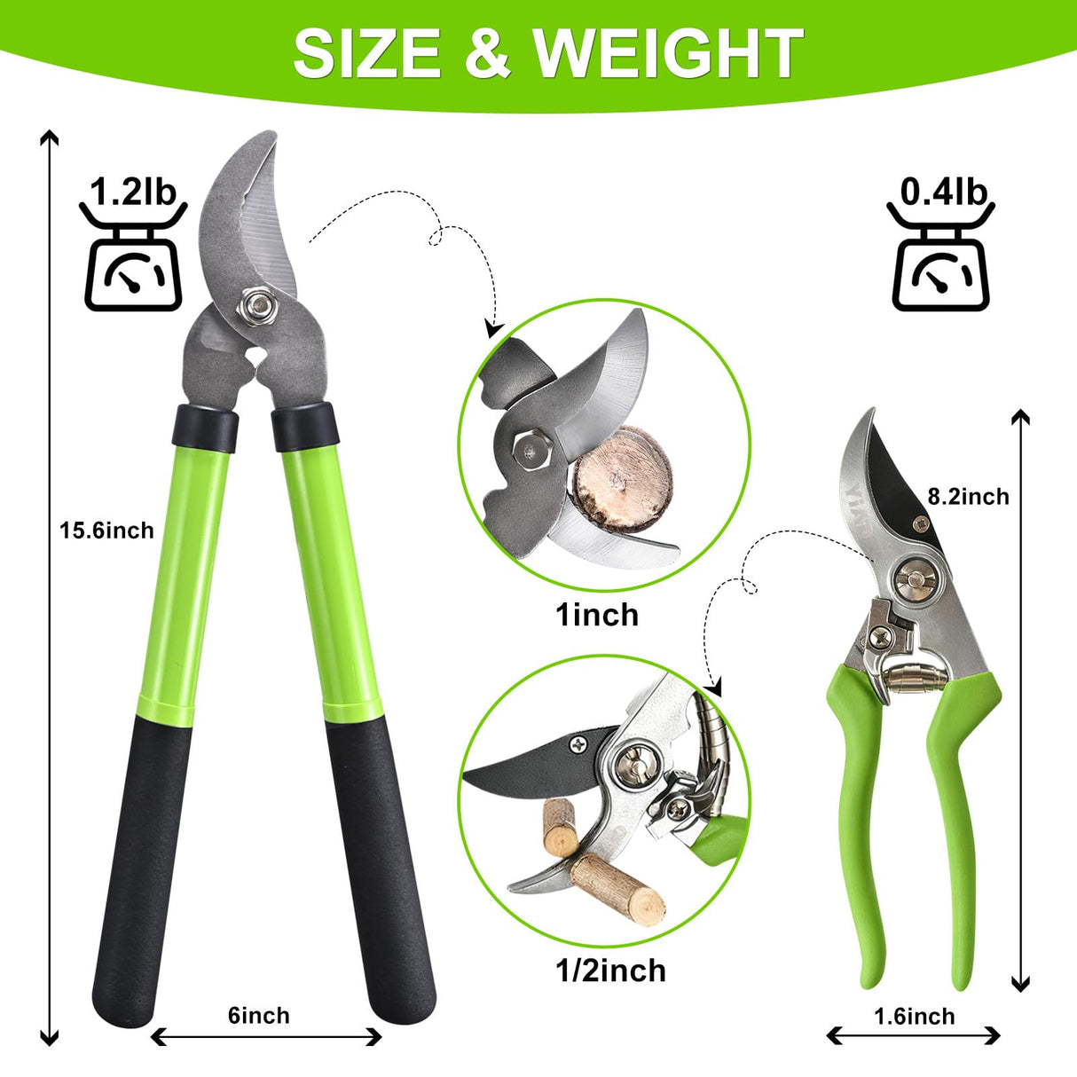 2Pcs High Carbon Steel Bypass Hand Loppers & SK5 Pruning Shears Set