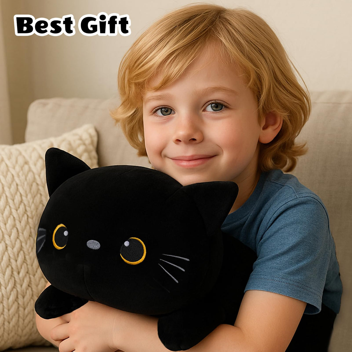 SQEQE Black Cat Mommy Stuffed Animal with 4 Babies Cat in her Tummy, Cute Black Cat Plush Toys for Kids, Gifts Ideal for Christmas, Valentine's, Birthday