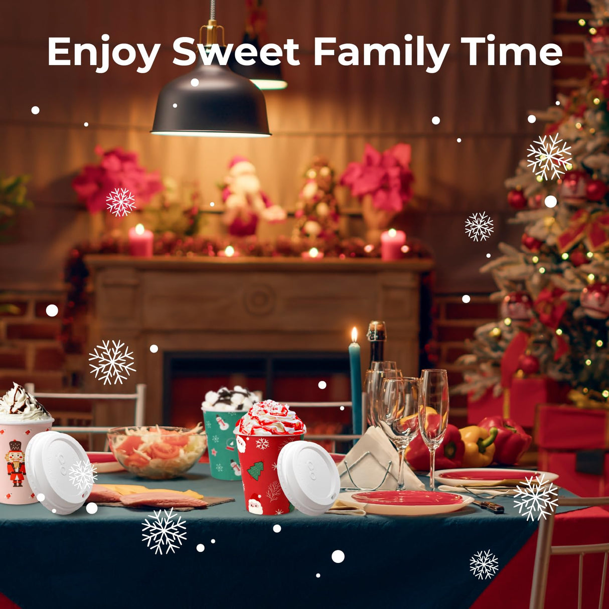 Fit Meal Prep 50 Pack 12 oz Christmas Disposable Coffee Cups with Lids, Premium Paper To Go Paper Cups, Leak Proof Hot Coffee Cups for Travel, Office, Hot/Cold Beverages (White Lids)