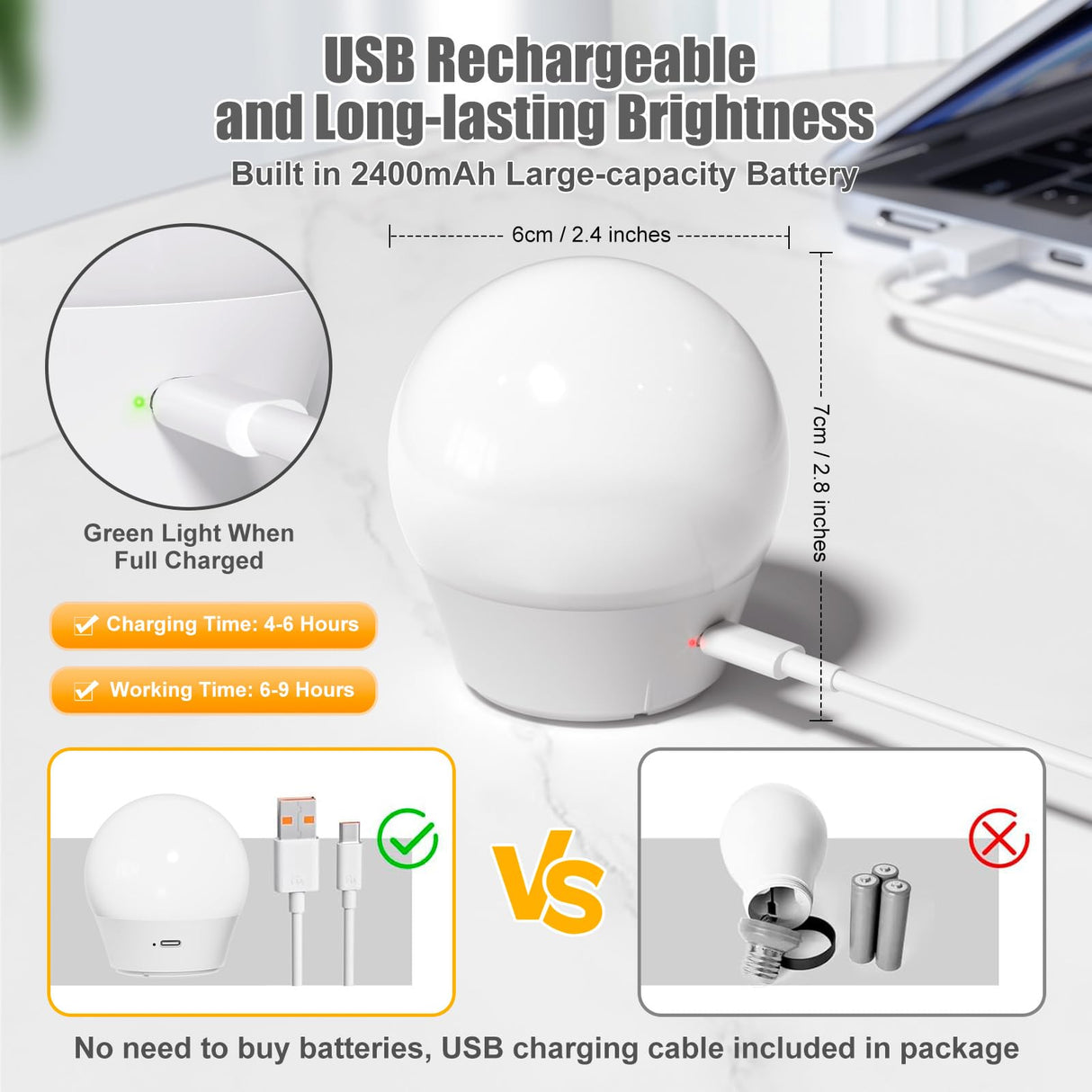Brightown E26 Rechargeable Light Bulb with Remote Timer and 3 Color Temperatures, Battery Backup Bulb for Sconces and Lamps, E26 Detachable Charging for Non-Hardwired Fixture, Dimmer, 700LM